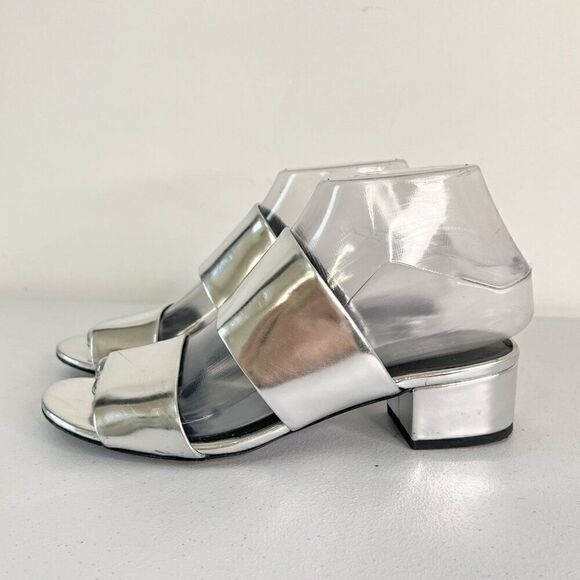 Via Spiga Galene Silver Double Strap Block Heel Slide Sandals - Picture 3 of 7